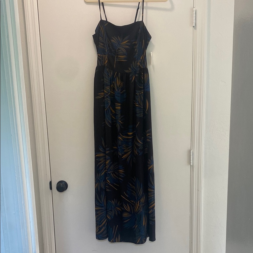Goodthreads Black Maxi Dress with Blue Beachy Palm Print